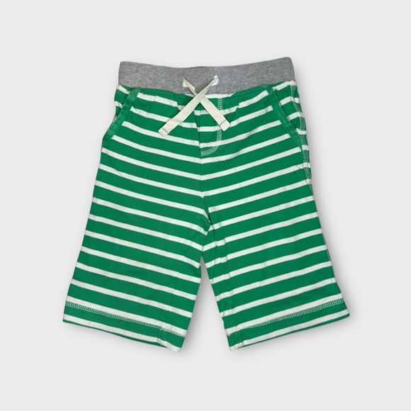 Mini Boden Other - Mini Boden Green & White Striped Knit Shorts with Gray Waistband